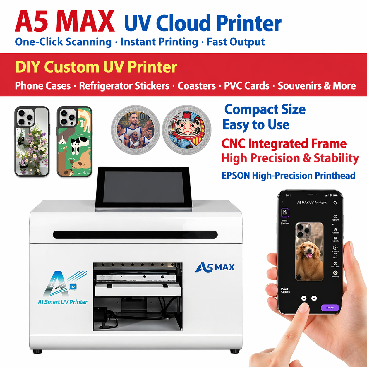 New A5 UV Printer With AI Scan Function For Notebook Covers, Phone Cases And Small Gift Boxes Custom Printing