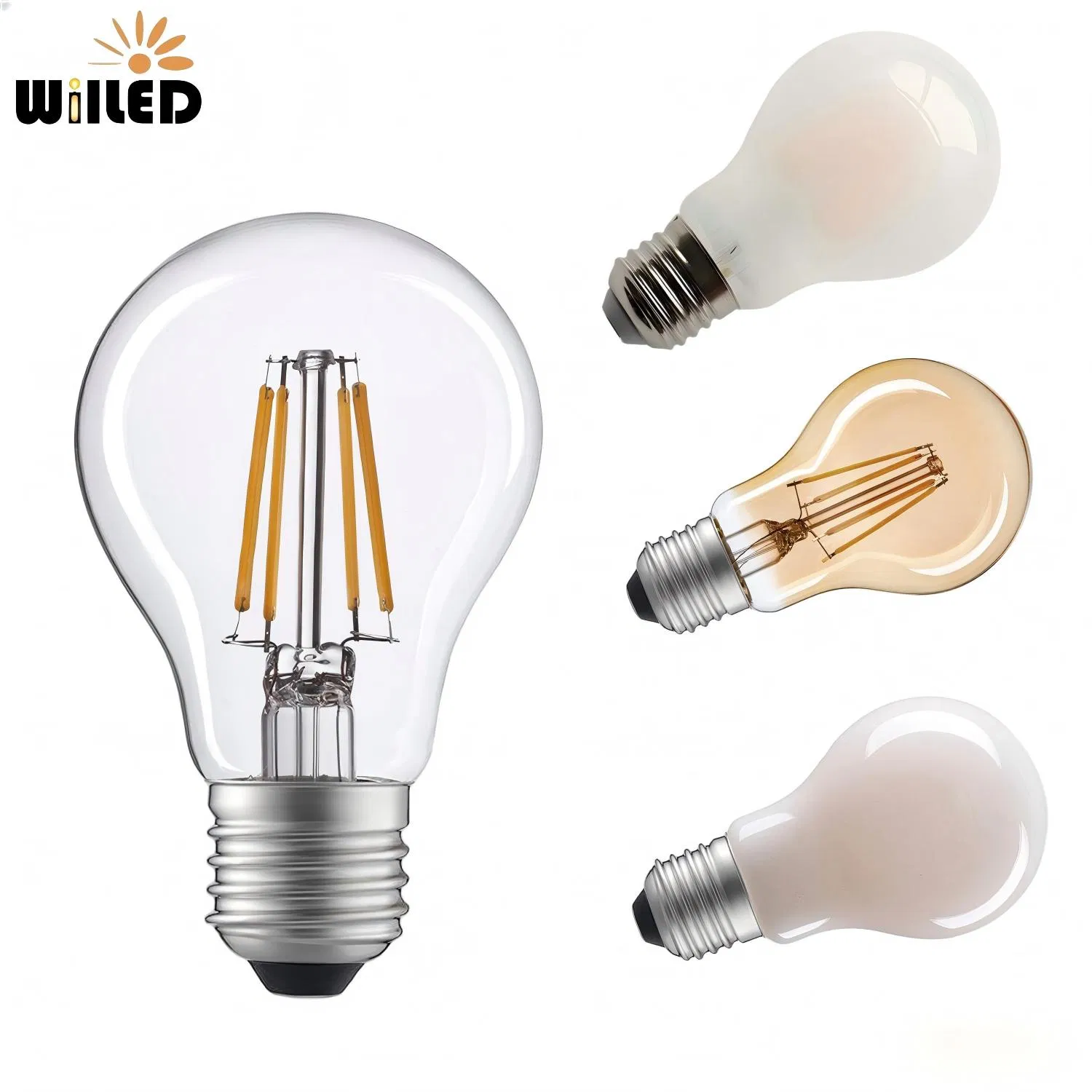 A19 A60 Edison LED Filament Light Bulb 4W 6W 8W E27 Base Clear Glass Modern Crystal Chandelier LED Fairy Decorative Residential Energy-Saving Durable String