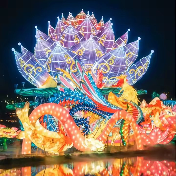 Customized China Indoor Metal Outdoor Decorative Lights Waterproof Courtyard Lamps Silk Lantern Shows for Park Shopping Mall