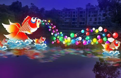 Christmas Lantern Decorative Festival Show Silk Outdoor LED Fish Waterproof Animal Chinese Lantern Park