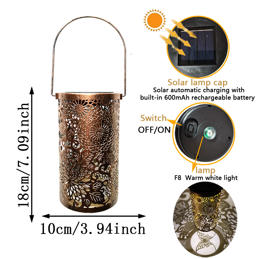 Wholesale Price Waterproof Solar Lights Metal Cylindrical Creative Decorative Lanterns