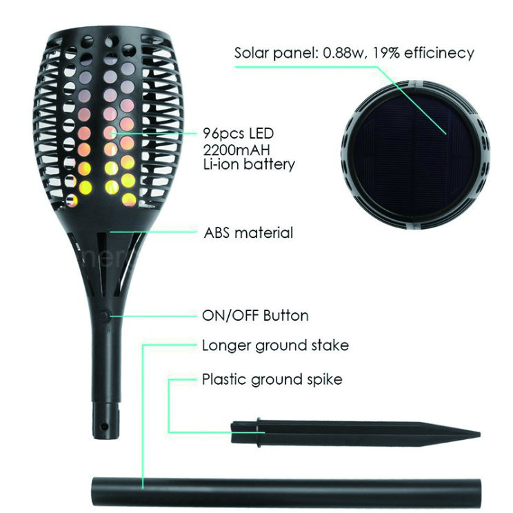 96-LED Solar Powered Dancing Flickering Flame Lamp Torch Lighting Road