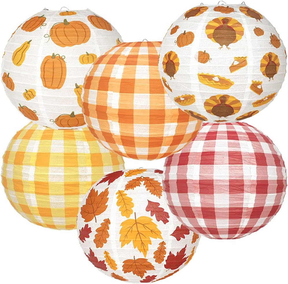 Decorative Autumn Harvest Fall Themed 12-Inch Round Hanging Chinese Paper Lantern Kit
