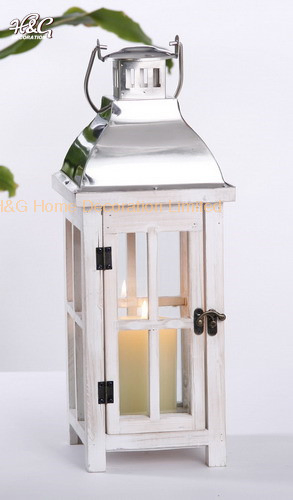 Square Stainless Steel Top Wood Lantern Decorative Lantern