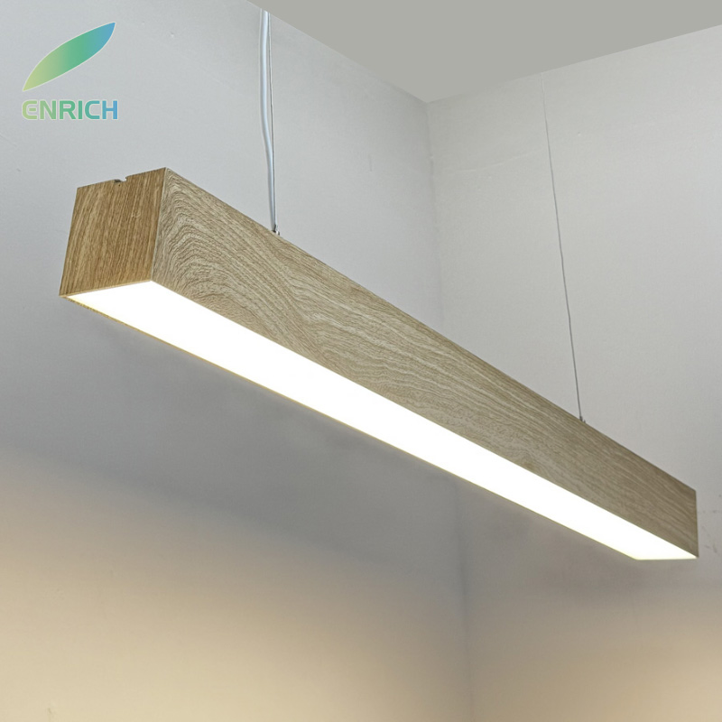Architectural Wood Grain LED Linear Pendant Low Glare Commercial Studio Lighting