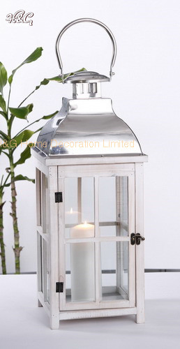 Square Stainless Steel Top Wood Lantern Decorative Lantern