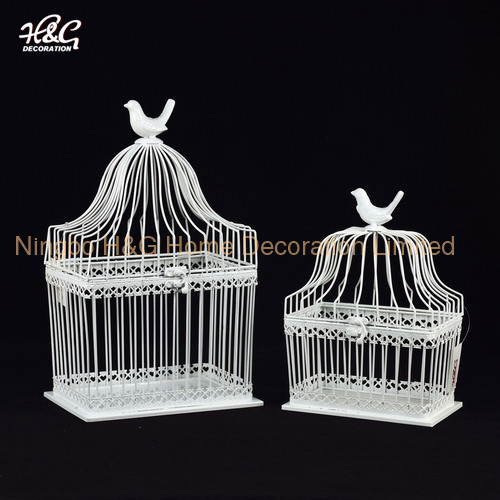 Decorative Candle Lantern White Birdcage Metal Candle Lantern
