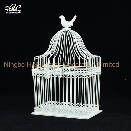 Decorative Candle Lantern White Birdcage Metal Candle Lantern