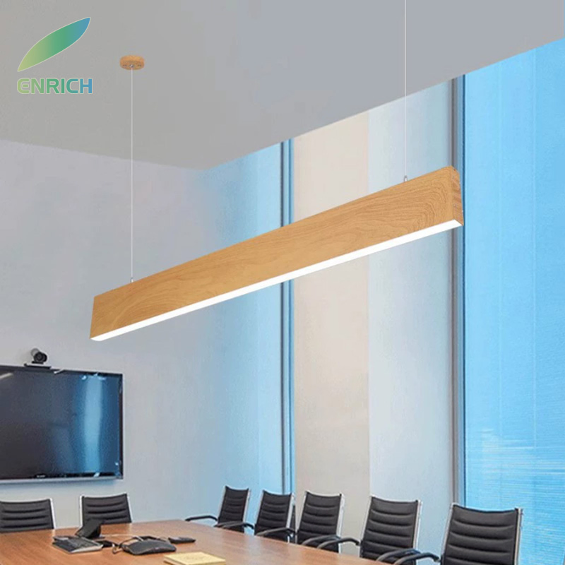Architectural Wood Grain LED Linear Pendant Low Glare Commercial Studio Lighting