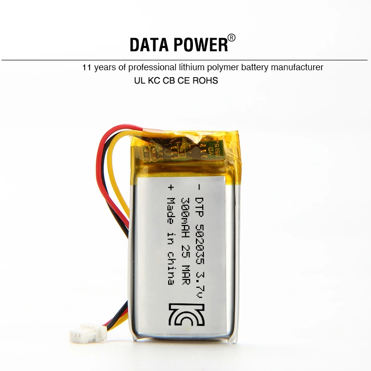 Stock Dtp502035 Kc IEC62133 RoHS Certificate Li-Polymer 300mAh Lipo 3.7V Lithium Polymer Battery