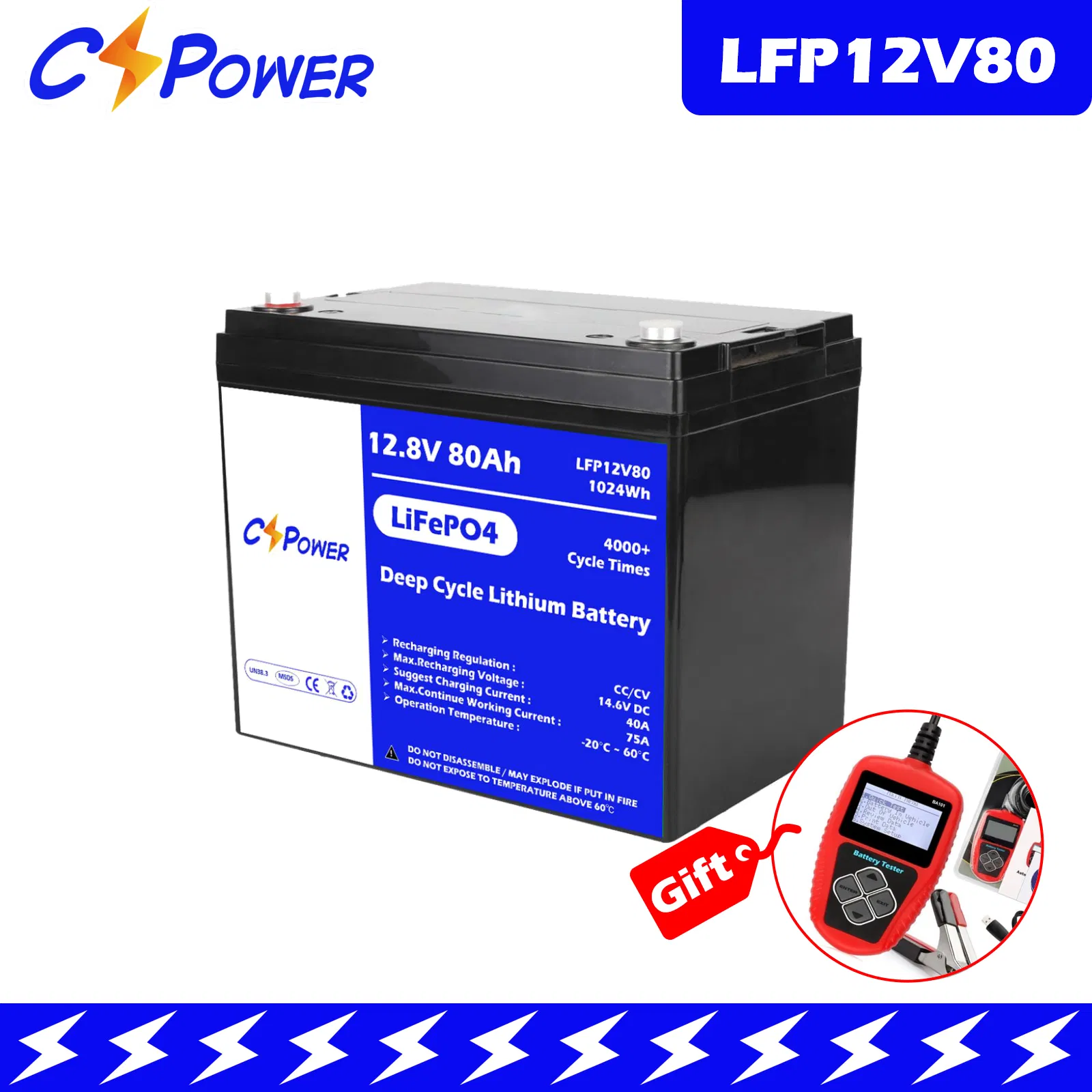 Cspower 12V80ah Rechargeable Lithium-Ion Battery for Marine/Pump/Solar/Wind Power/UPS/Telecom 5-Year Warranty China Factory