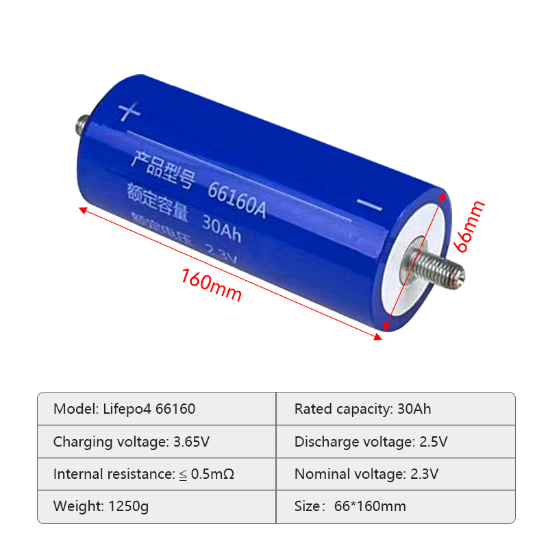 2.3V 30ah 66160 Cylindrical LiFePO4 Lithium Ion Solar Energy Storage Battery with 6000 Cycles for Home Storage Industrial