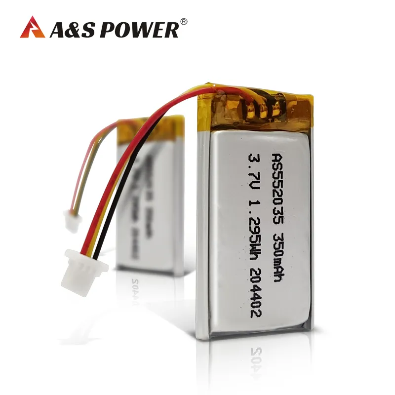 552035 Lithium Polymer Battery 3.7V 350mAh Rechargeable Battery for Bluetooth Earphone, Lipo Battery with UL/CB/CE/Un38.3 Certifications