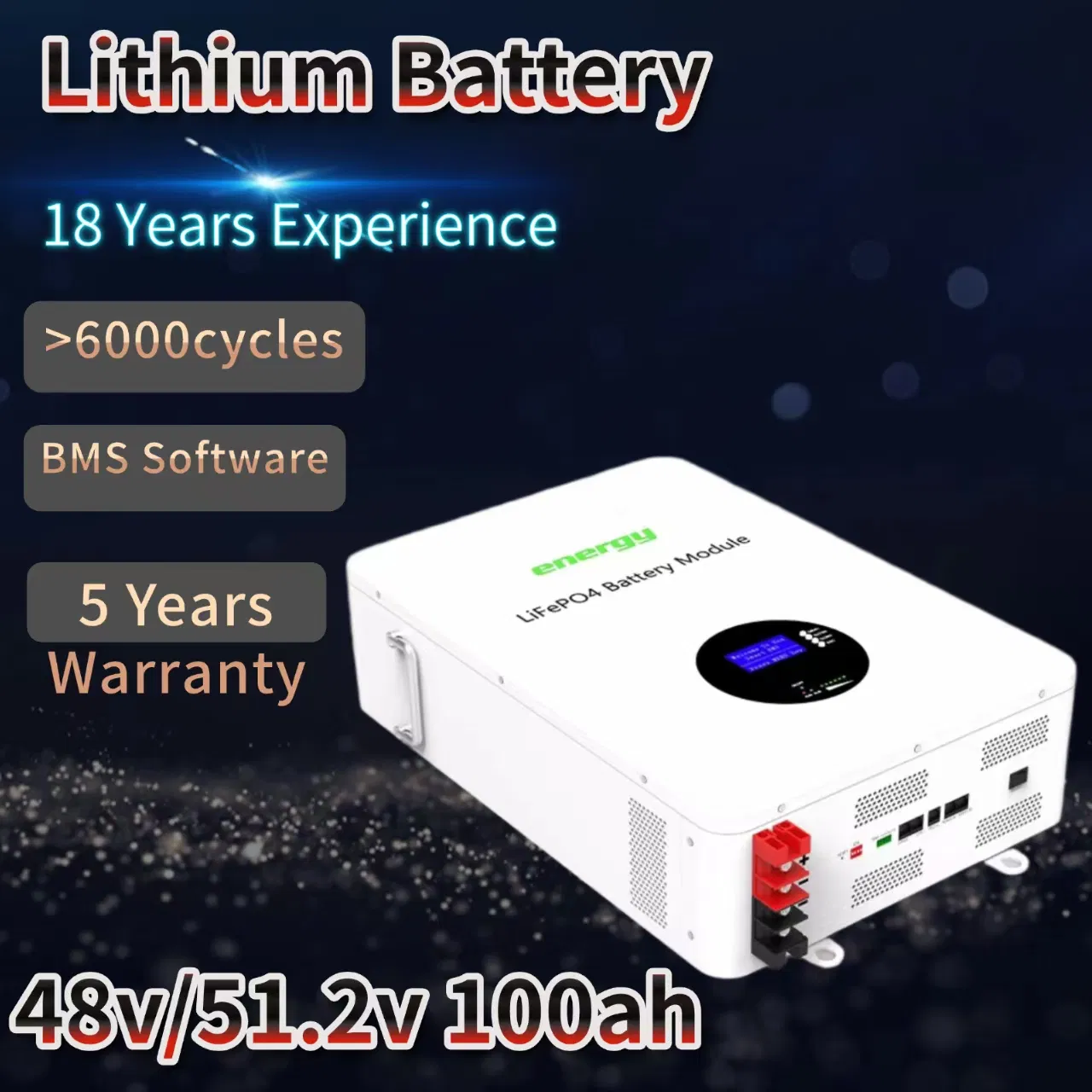 Maintenance Free 51.2V 100ah Lithium Ion Storage Solar LiFePO4 Battery for Home Appliances UPS Energy System