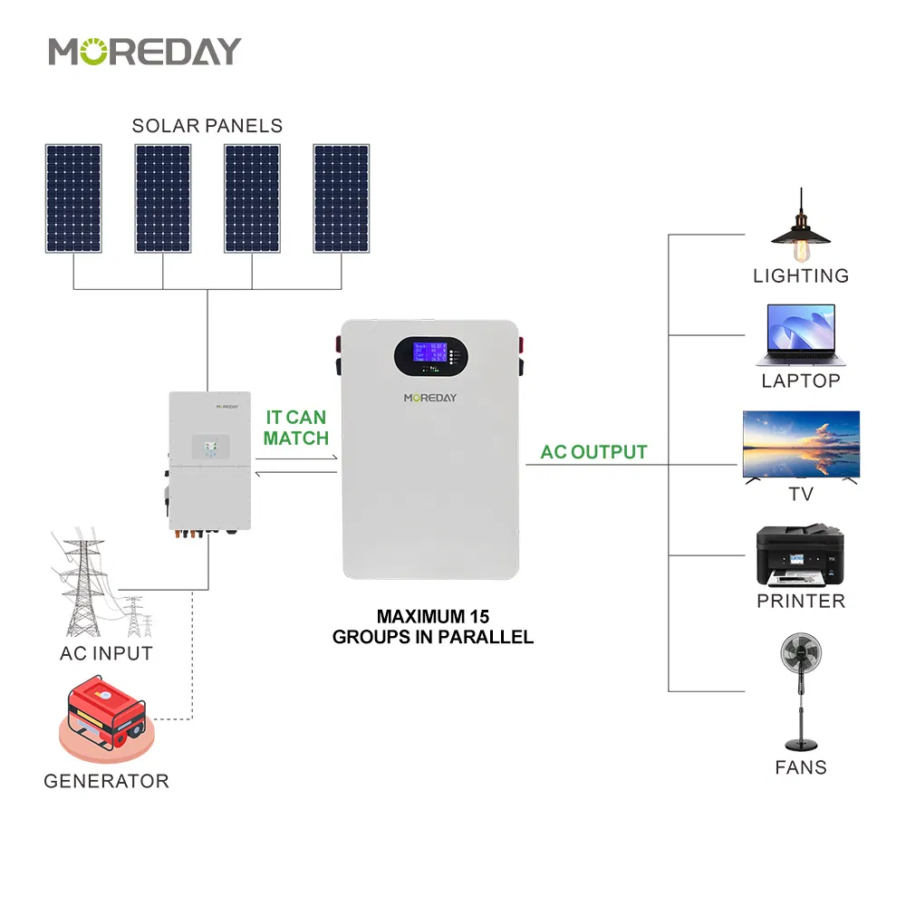 Moreday 48V Lithium Iron Phosphate Battery 100ah 5kwh for Home Ess