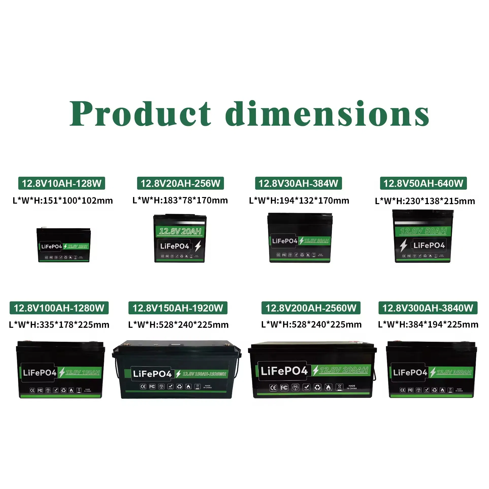 High Performance Lithium Ion Batteries 12V 10ah 20ah 30ah 50ah 100ah 150ah 200ah 12.8V LiFePO4 Battery Smart BMS 4s 12V LiFePO4