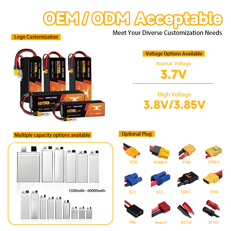 Tcbest 1100mAh Xt60 Connector Recharged Customizable Lithium Ion Batteries Pack for Fpv Uav Drone Battery