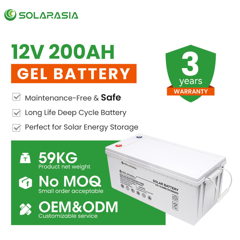 SA Solar Gel Battery 12V 100ah 150ah 200ah 250ah Lead Acid AGM Battery 12V Deep Cycle Gel Battery Rechargeable Battery BMS Lead Acid Battery for Home Storage