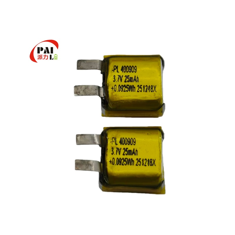 3.7V 25mAh 400909 Rechargeable Lithium Polymer Battery for Wireless Earphones, Speakers, and Smart Wearables.