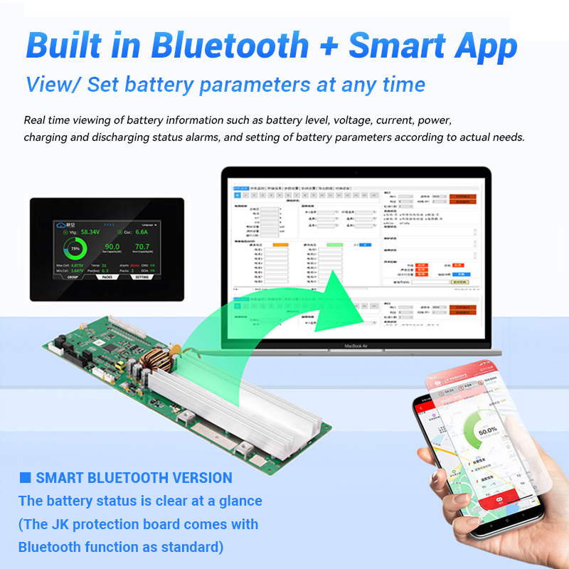 Smart 300A Inverter Jk for with 2A Active Balance for 8-16s Solar Energy Storage Systems Metal Core PCB Bt Can RS485