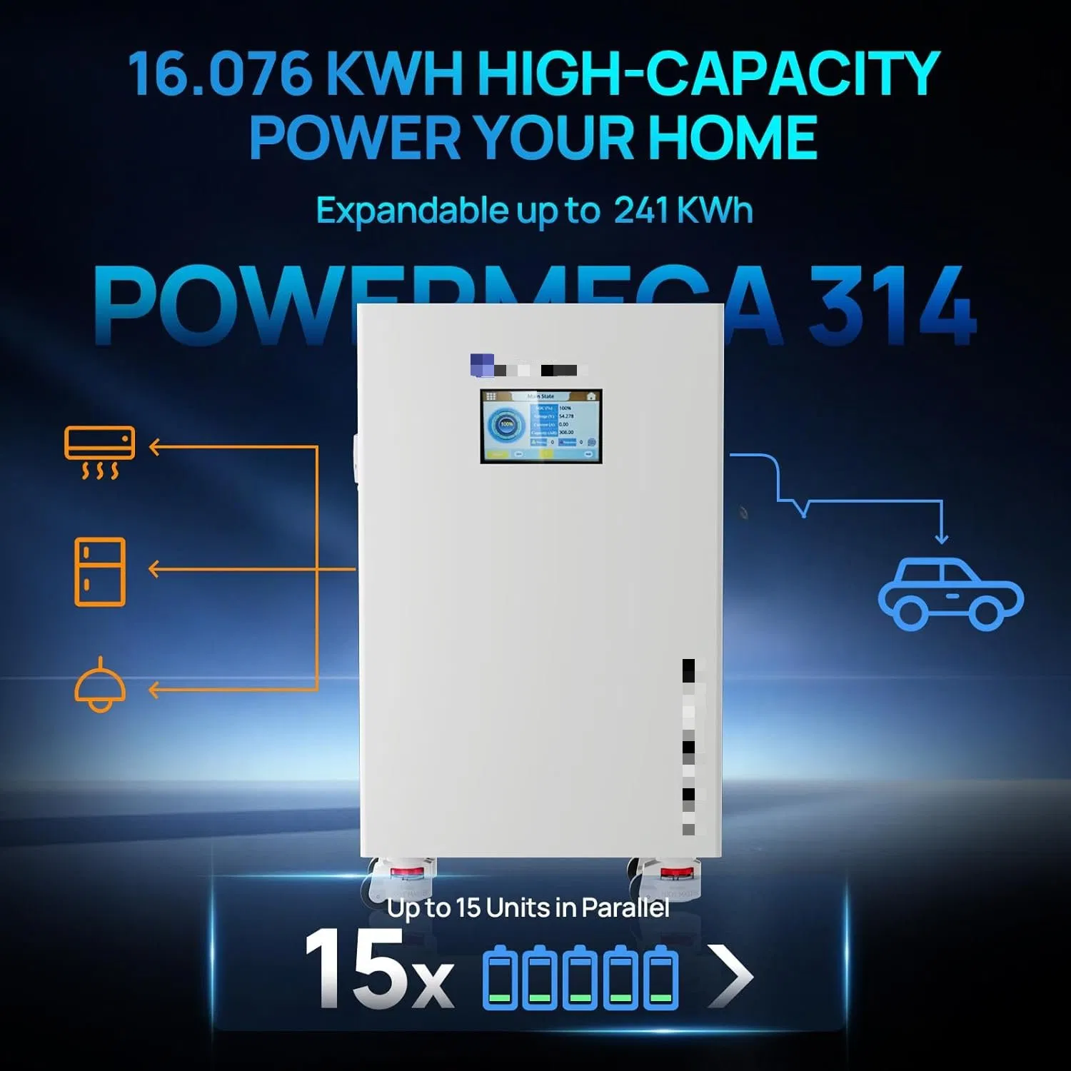 High Voltage Modular Solar Store Energy System 153V 204V 256V 307V 15kwh 20kwh 25kwh 30kwh Stacked LiFePO4 Battery Pack