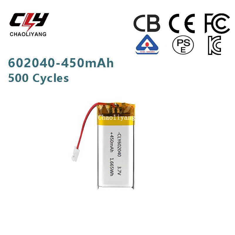 UL, Kc Certified 3.7V 602040-450mAh Polymer Lithium Battery, for Consumer Electronics