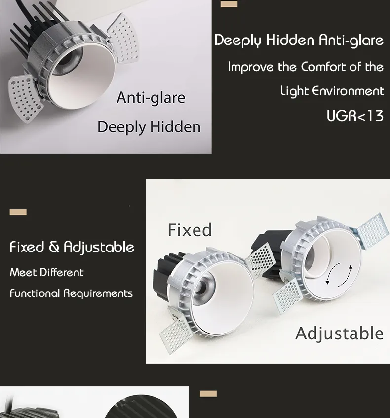 COB Down Lights Panel New Concept IP54 Easy Installation 10W Trimless LED COB Recessed Downlight