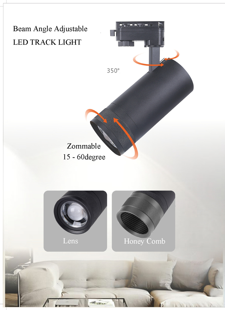 Modern 30W COB LED Track Spotlight 4000K Anti-Glare Zoomable Art Gallery Surface Mounted 3-Phase 4-Wire Track Lights 220V PC