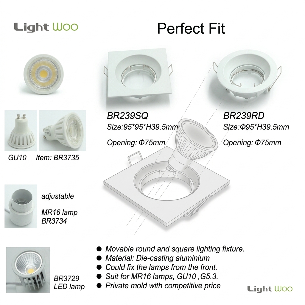 Architectural Downlight Shell Antiglare Gu10 Light Frame Housing MR16 Fitting Deep Baffle Recessed Spotlight Frame Part Lights