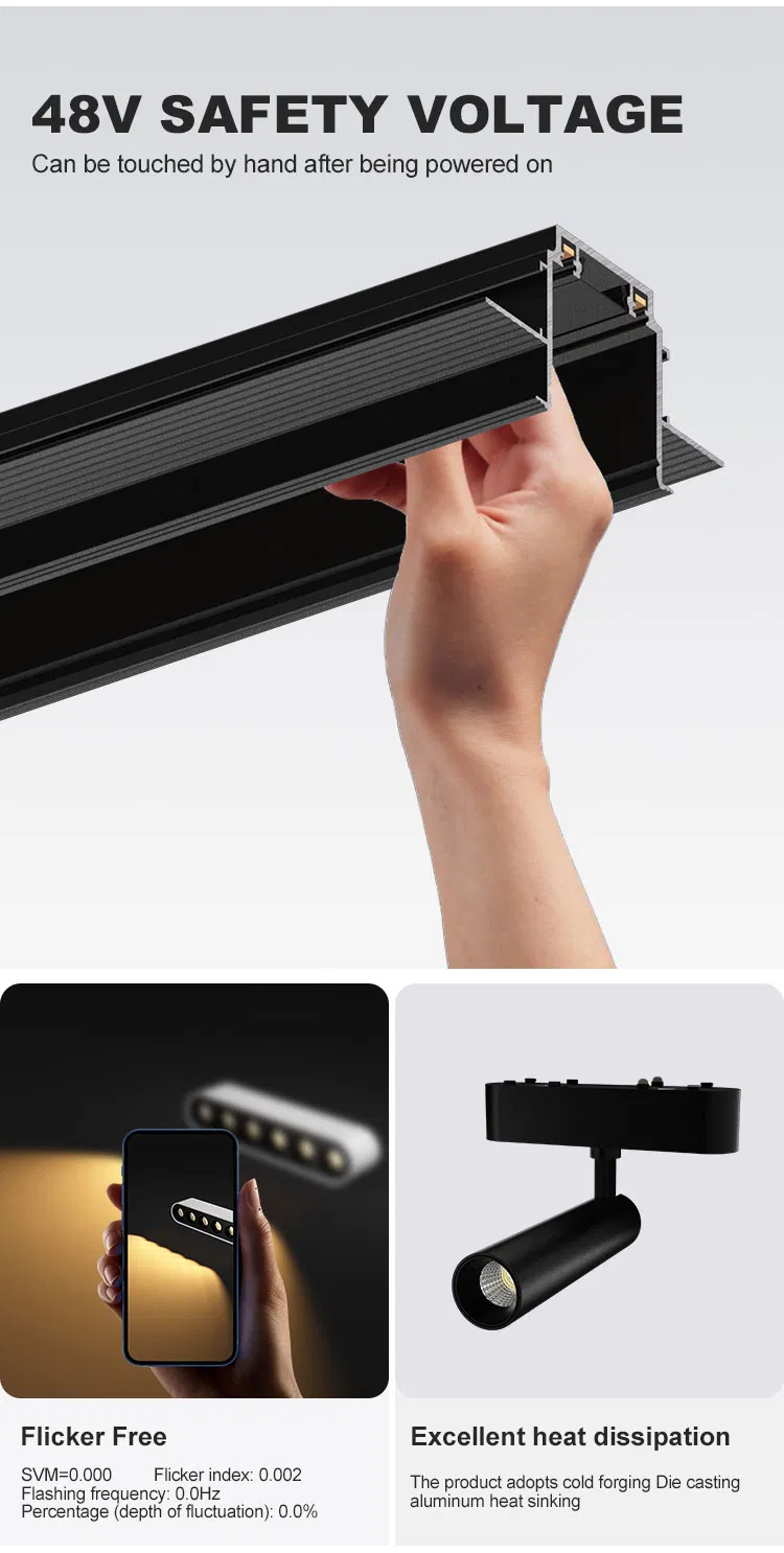 Aluminum Magnetic Track Light 48V Surface Recessed Pendant LED Spot Light High CRI 90 Magnetic Track Rail Lighting