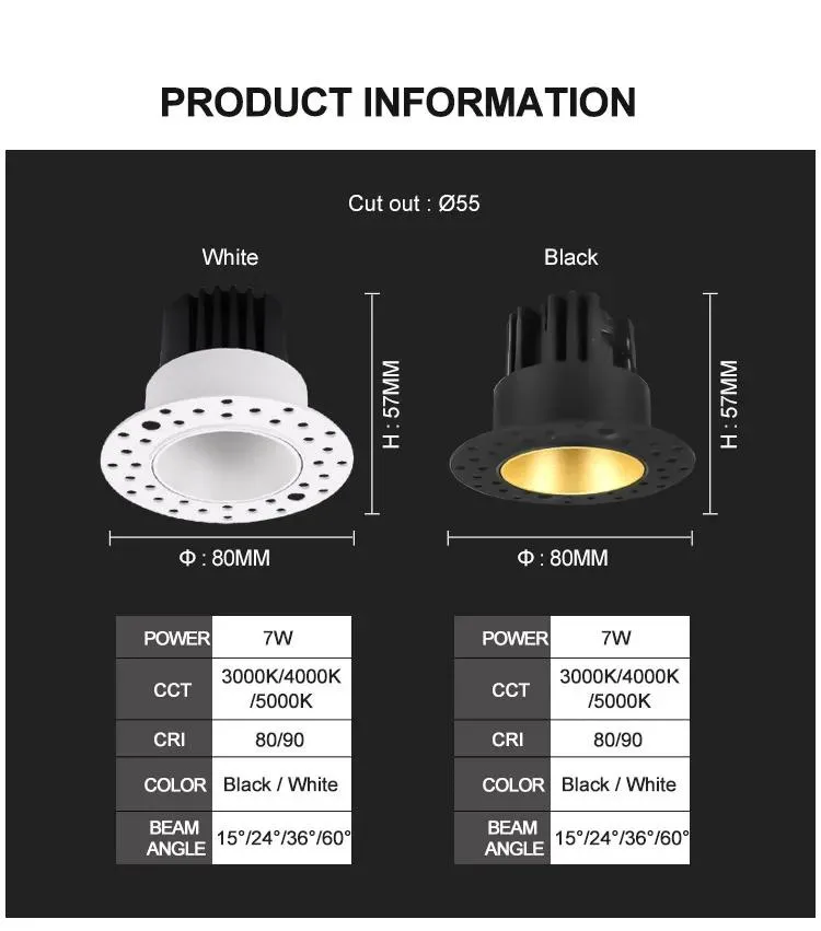 Trimless Ceiling recessed led down light 4