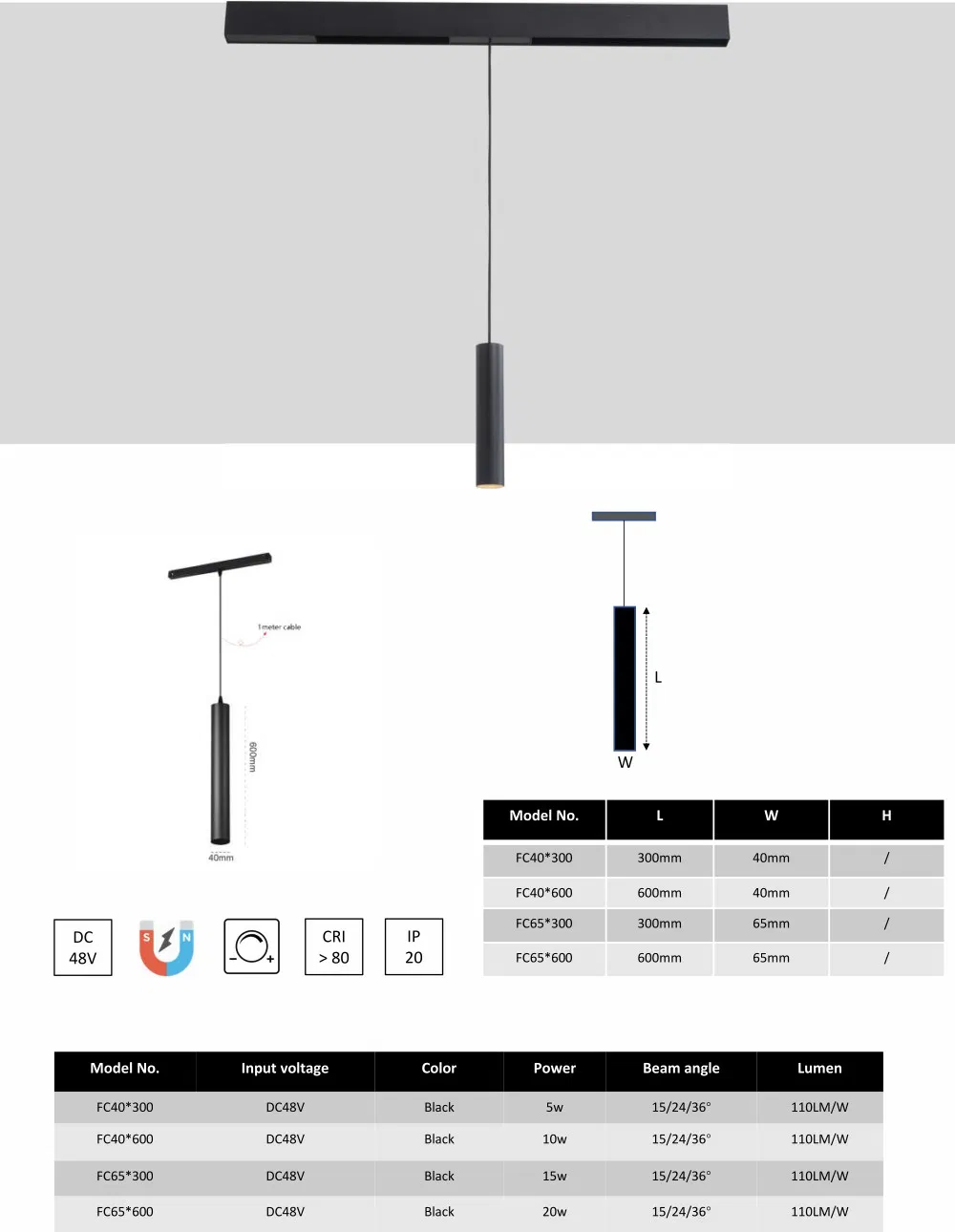 DC48V Magnetic LED Pendant Light