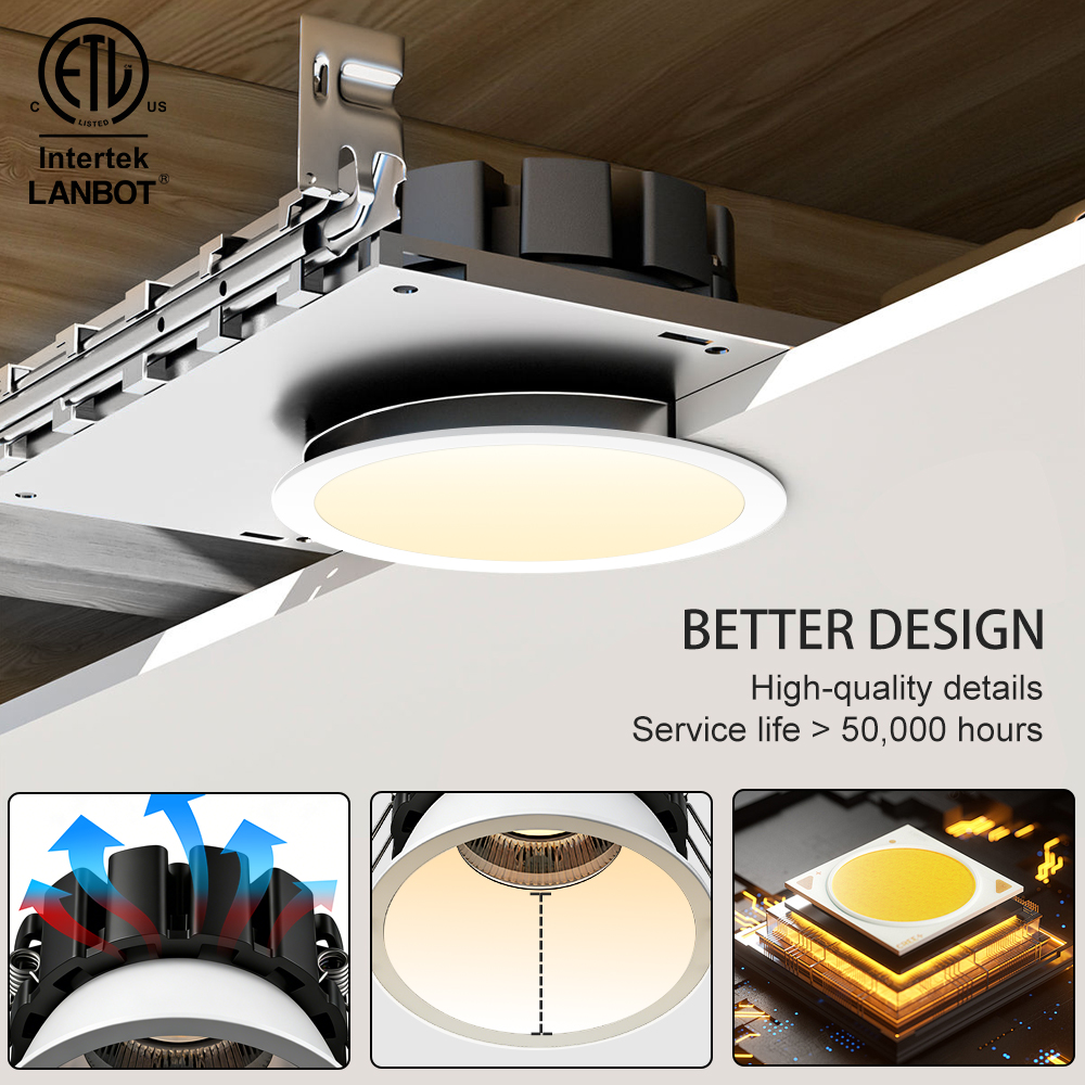 Lanbot ETL 3 Inch Deep Baffle 5CCT/Dim to Warm/Tunable White LED Downlight, Anti-Glare 120V Recessed Downlight