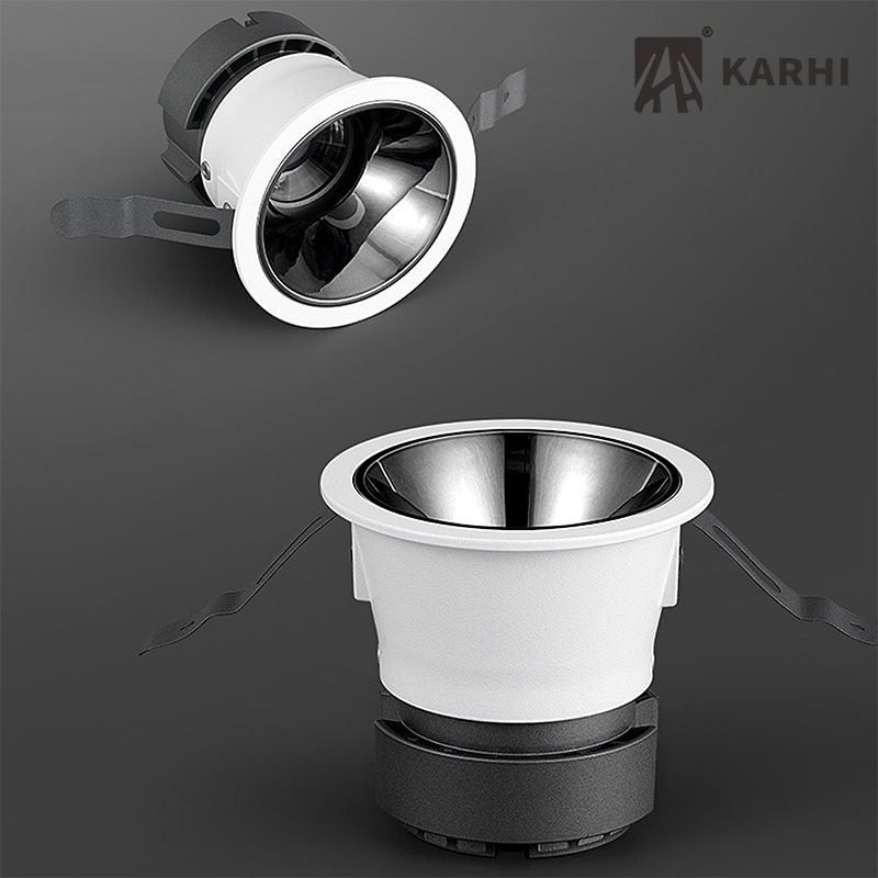 Karhi Narrow Trim Die-Casting Aluminium Cutout 55 8W Black Chrome White Baffle Light Led Cob Downlight Adjust Down Lights Design