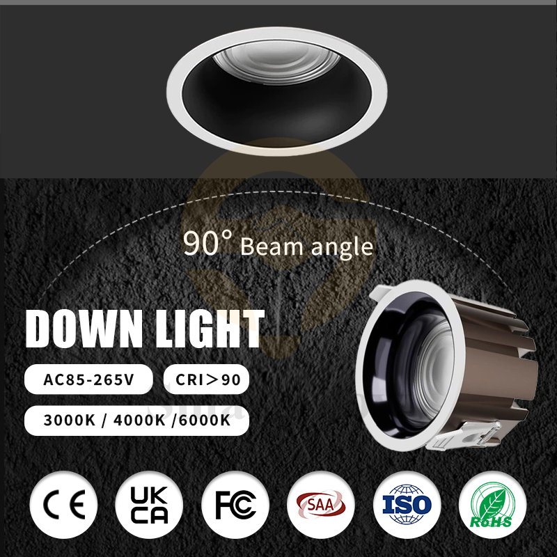 CE RoHS KC RCM Certified Anti Glare Recessed 10W 20W 25W 30W Adjustable Downlight Dimmable Commercial Lighting LED Downlight