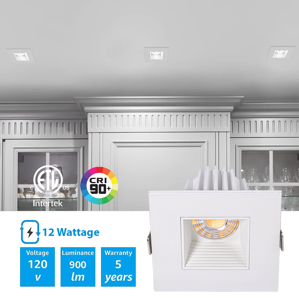 5-Year Warranty Square Downlight Deep Anti-glare with Baffle Trim ETL Listed 3 Color Tunable Anti Glare LED Downlights
