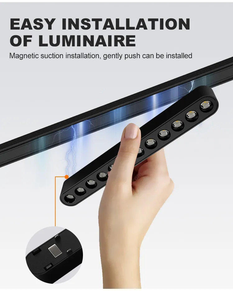 Aluminum Magnetic Track Light 48V Surface Recessed Pendant LED Spot Light High CRI 90 Magnetic Track Rail Lighting