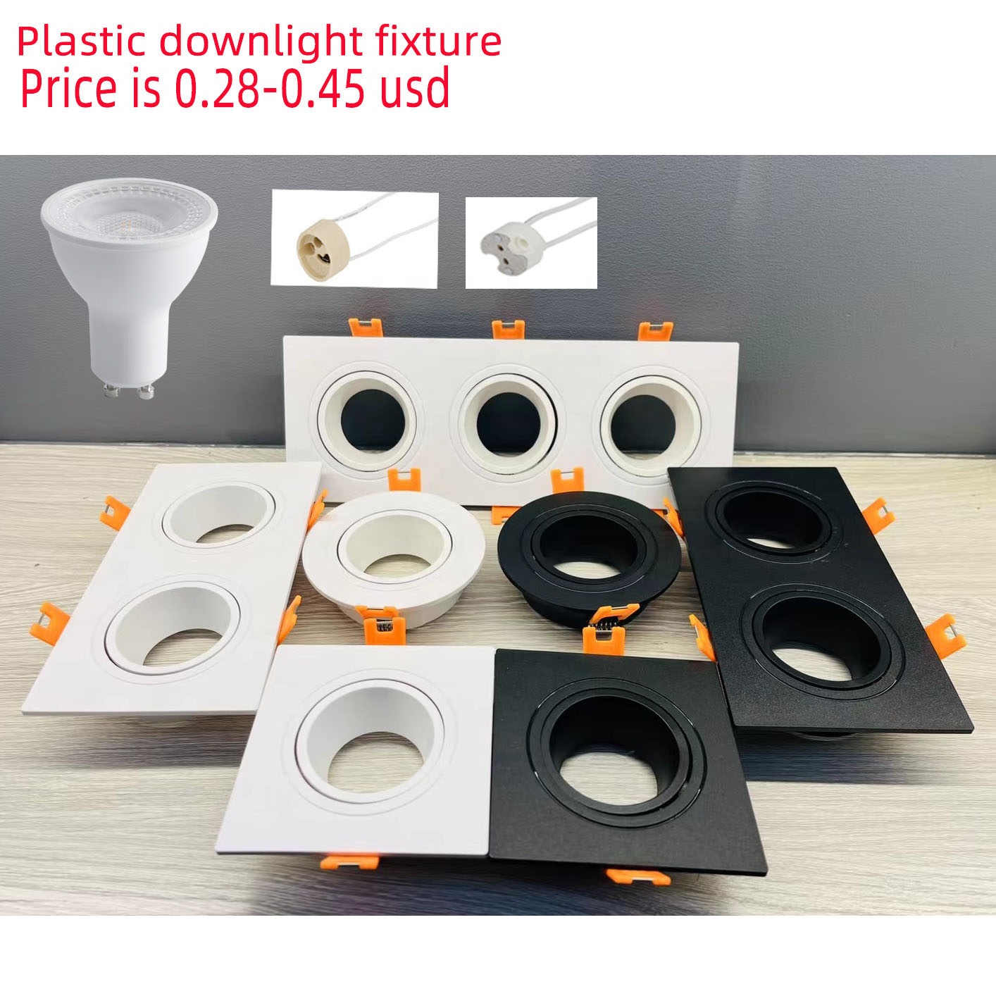 ABS Adjustable IP20 IP33 GU10/MR16 Recessed Square LED Downlight Housing Frame Indoor Industrial Anti-Glare 38 Beam Angle