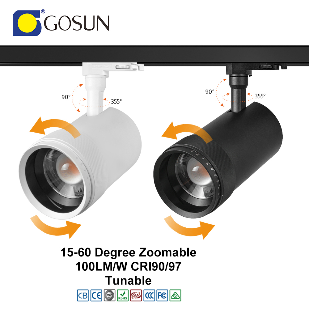 15-60 Degree Modern Dimmable Adjustable Track Spotlight Zoomable 15W/20W/30W/36W/42W LED Track Light