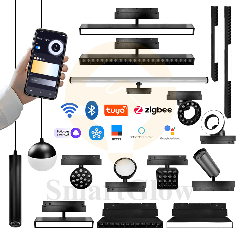 Tuya Zigbee Smart Dimming Indoor Living Room Bedroom Aluminum Track Lights Rail Black White Linear Led Magnetic Track Lighting