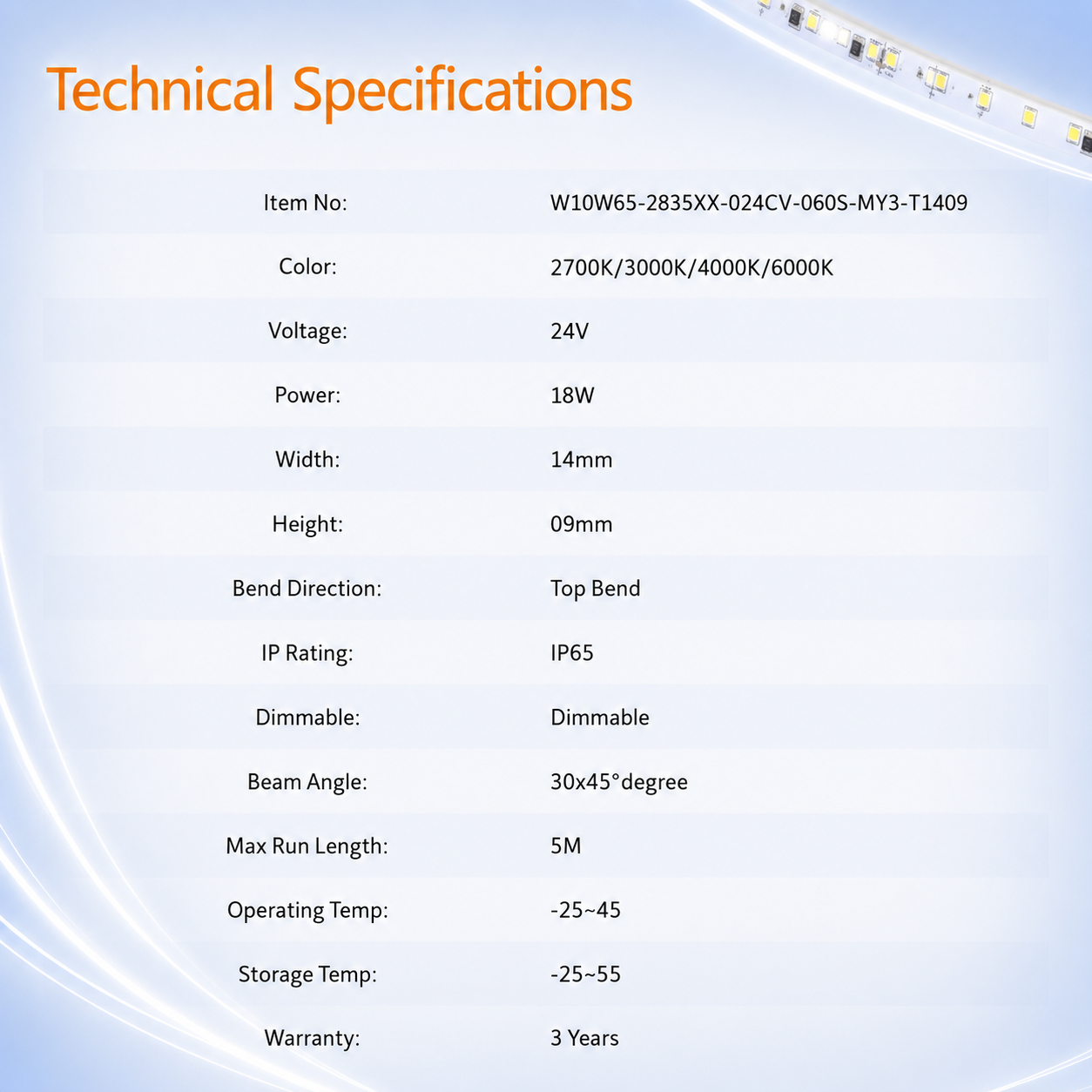 New 24V 18W T1409 Dimmable Outdoor Led Strip Light RTS LED Flexible Wall Washer IP65 Rating Smart Strip Lighting IP65 CE ROHS