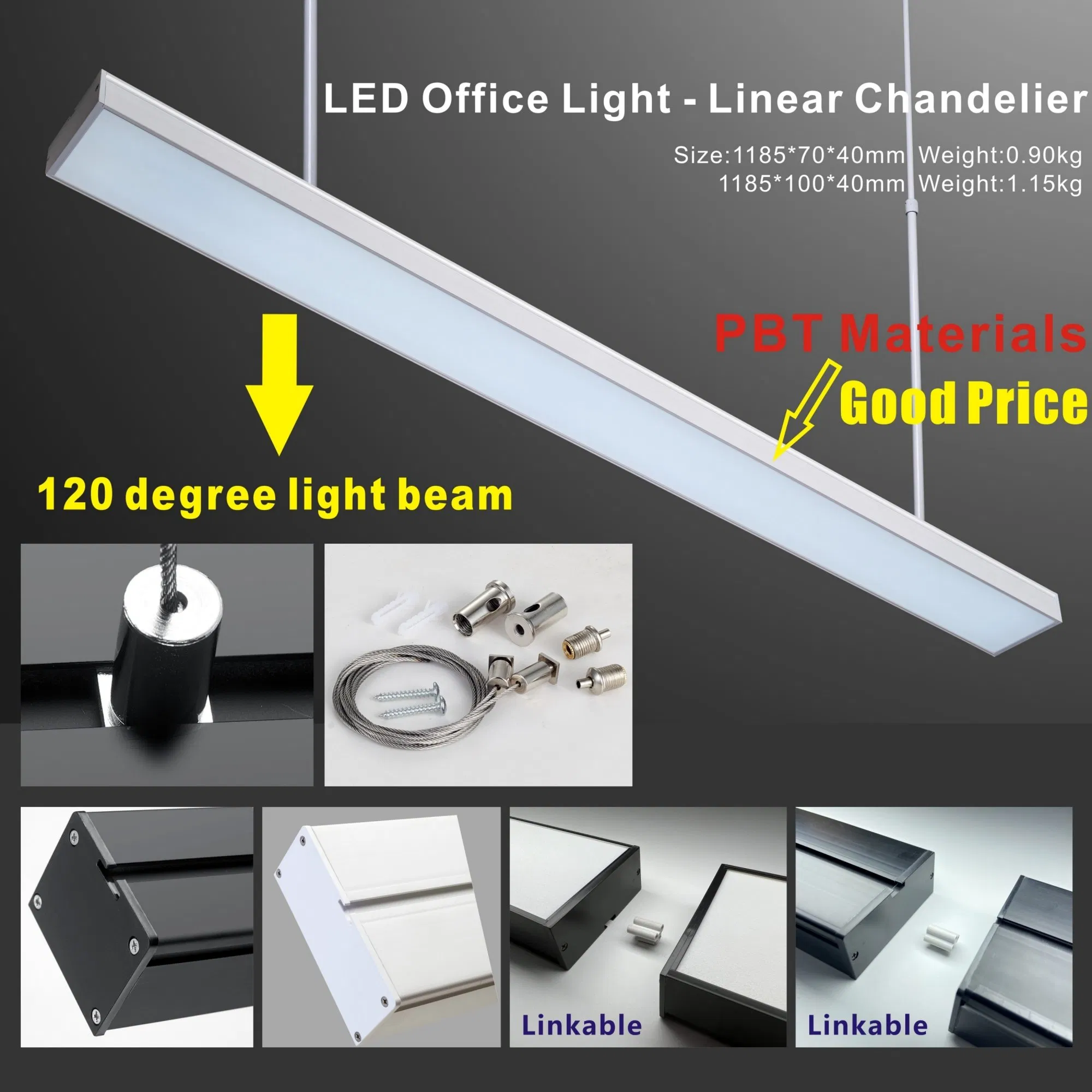 Commercial Indoor Lighting Linkable T8 Tube Chandelier Lamp Plastic Housing Surface Mounted Ceiling Suspended Office Batten Pendant LED Linear Light