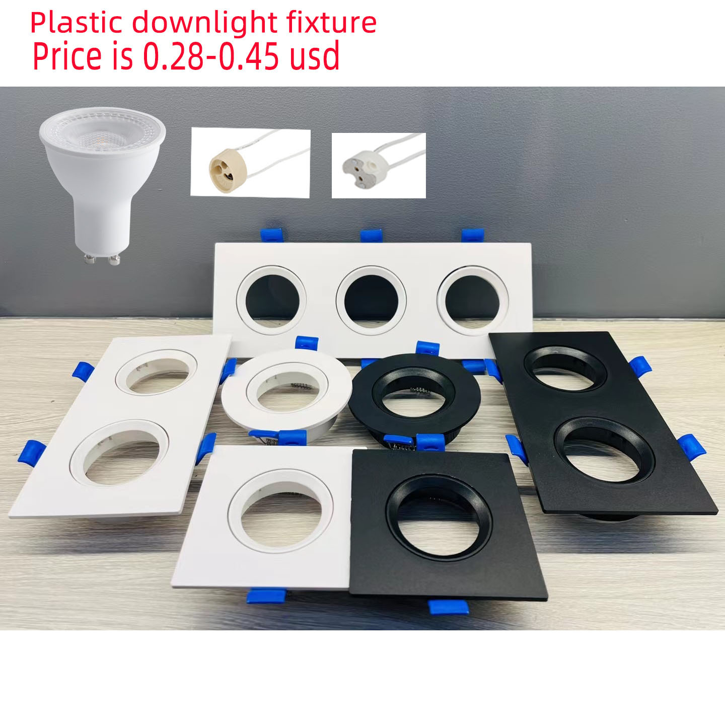 ABS Adjustable IP20 IP33 GU10/MR16 Recessed Square LED Downlight Housing Frame Indoor Industrial Anti-Glare 38 Beam Angle