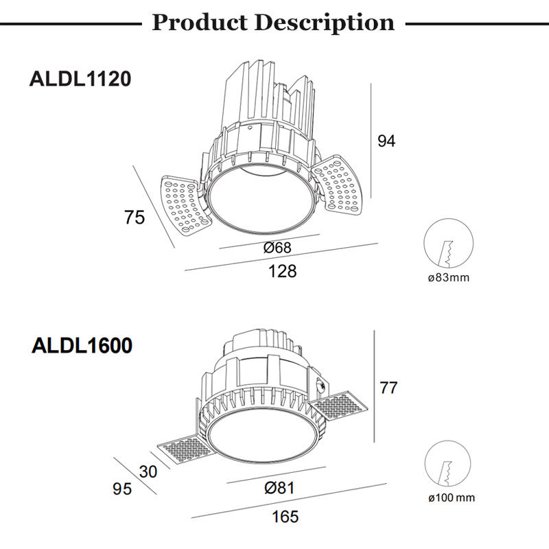 COB Down Lights Panel New Concept IP54 Easy Installation 10W Trimless LED COB Recessed Downlight