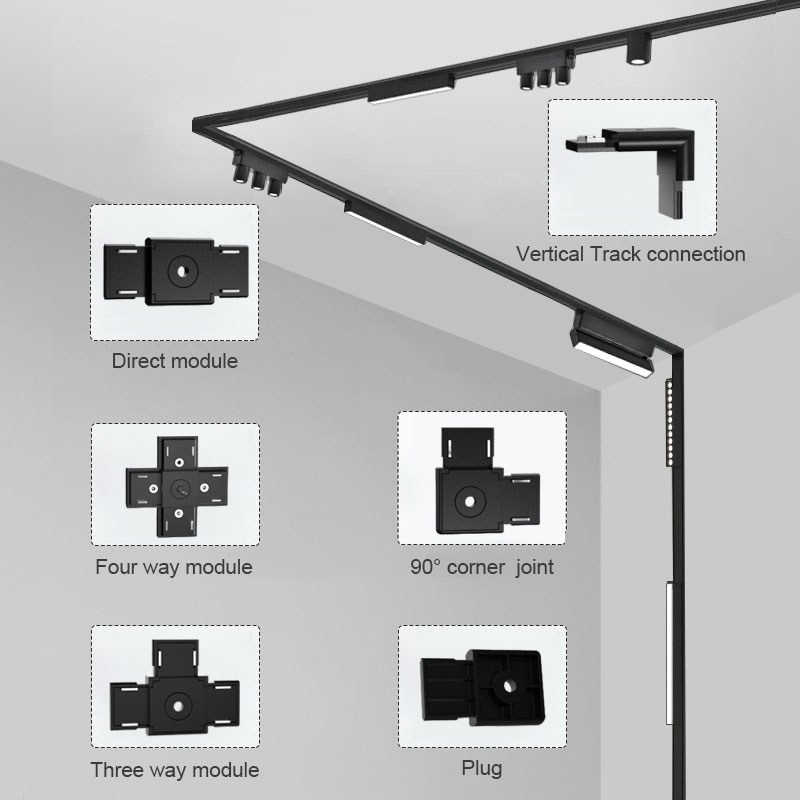 Blueswift Black Color Smart Led Track Magnetic Lights 48v Mini Magnetic Led Light With Magnetic Track Rail