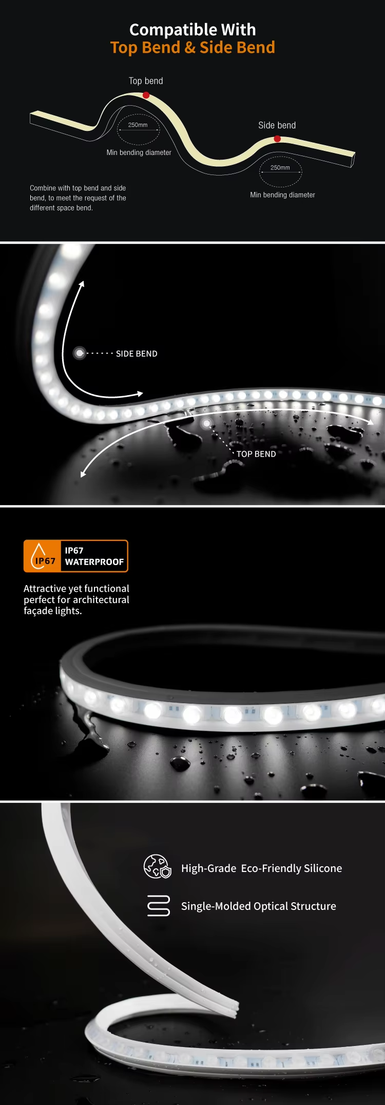 DMX512 Optic 3D 2020 LED Wall Washer Free Bend 2835/3030/5054 USB IP67 Landscape Indoor/Outdoor CRI90 Dimmable Various Beam