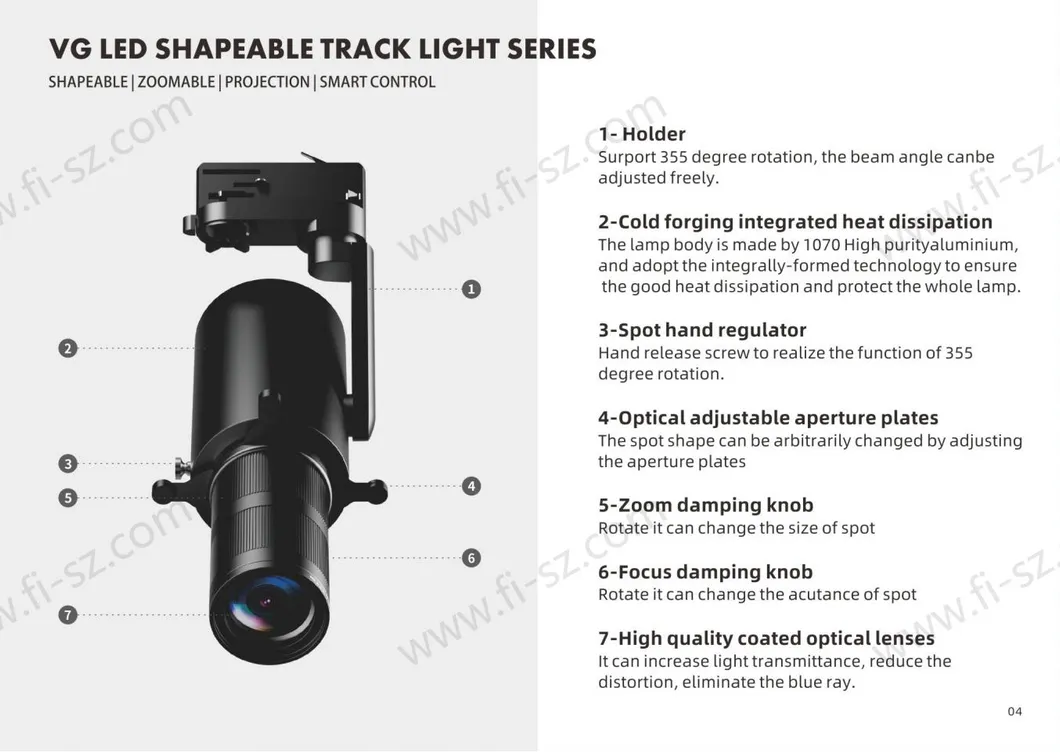 LED Track Light Projector, Shapeable Focus Beam, Adjustable Spotlight