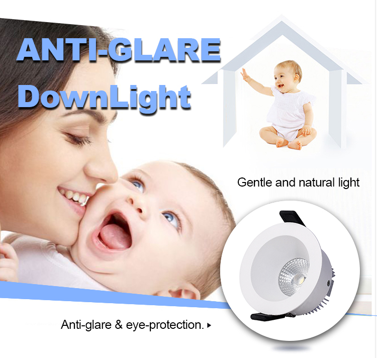 Anti Glare LED Down Light White Black House Led Downlight Spotlight 2700K 3000K 8W Anti-Glare Dimmable Recessed COB Downlight