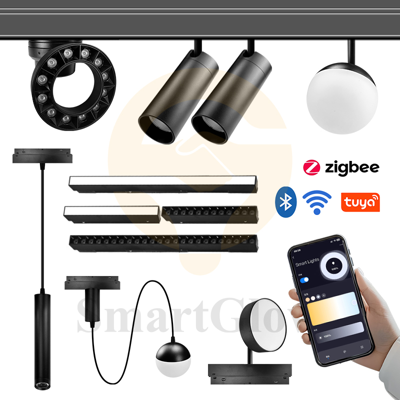 Tuya Zigbee Smart Dimming Indoor Living Room Bedroom Aluminum Track Lights Rail Black White Linear Led Magnetic Track Lighting