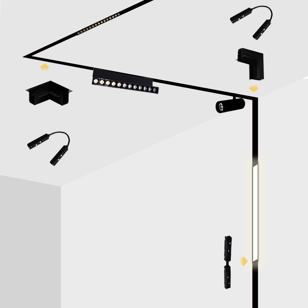 093 Hot Sale Adjustable Smart 48V Led Magnetic Track Light With Aluminum Magnetic Track Rail Recessed or Hanging Installation